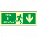 Cartello fotoluminescente uscita emergenza freccia indietro EN ISO7010