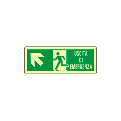 Cartello fotoluminescente uscita emergenza alto sinistra EN ISO 7010