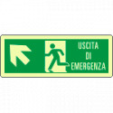 Cartello luminescente DIN uscita di emerg. freccia sx alto EN ISO 7010