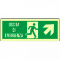 Cartello luminescente DIN uscita di emerg. freccia dx alto EN ISO 7010