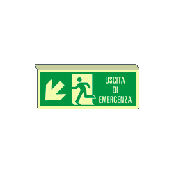 Cartello sospeso luminesc. uscita emerg. freccia in basso a sx ENISO7010