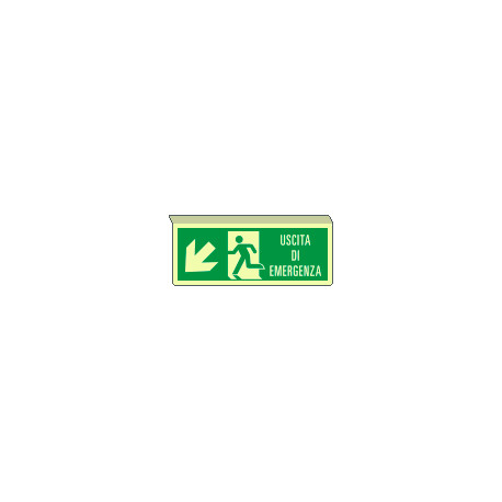 Cartello sospeso luminesc. uscita emerg. freccia in basso a sx ENISO7010