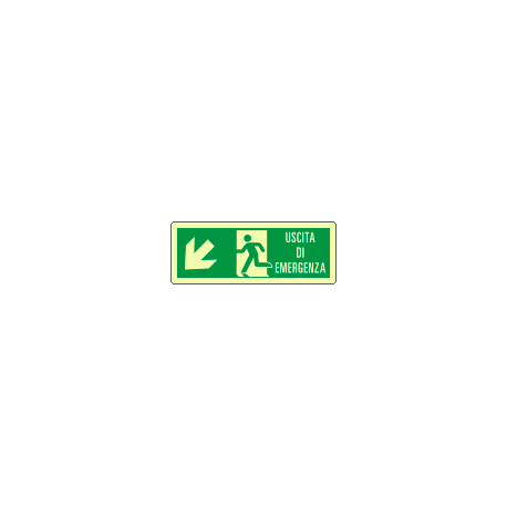 Cartello luminescente DIN uscita eergenza freccia basso sx EN ISO 7010