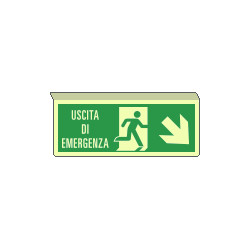 Cartello sospeso bifac. lum. uscita emerg. in basso a dx ENISO7010
