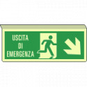 Cartello sospeso bifac. lum. uscita emerg. in basso a dx ENISO7010
