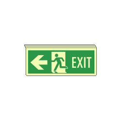 Cartello sospeso bifacciale luminesc. uscita emergenza sx EN ISO 7010