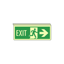 Cartello sospeso luminesc. uscita emergenza dx con exit EN ISO 7010