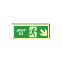 Cartello sospeso luminesc. uscita emergenza freccia a dx EN ISO 7010