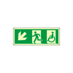 Etichetta uscita emergenza disabili freccia in basso sx. lum. ENISO7010