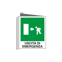 Cartello bifacciale uscita emergenza sinistra
