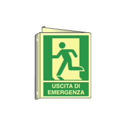 Cartello bifacciale uscita emergenza sinistra