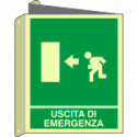 Cartello bifacciale DIN PLUS uscita emergenza sinistra
