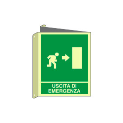 Cartello bifacciale uscita emergenza destra luminescente
