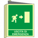 Cartello bifacciale uscita emergenza destra luminescente