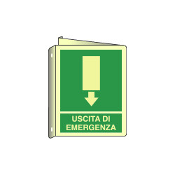 Cartello bifacciale uscita emergenza luminescente