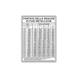 Cartello PORTATA DELLE BRACHE DI FUNI Metichetta