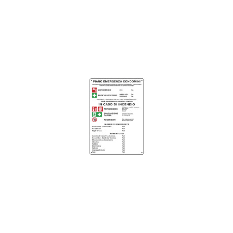 Cartello PIANO EMERGENZA CONDOMINI simbologia EN ISO 7010