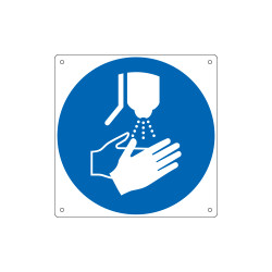 Cartello obbligo disinfettare le mani EN ISO 7010