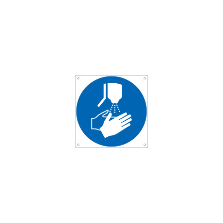 Cartello obbligo disinfettare le mani EN ISO 7010