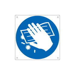Cartello obbligo disinfettare le superfici EN ISO 7010