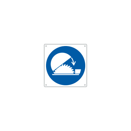 Cartello usare protez. regolabile sega circolare da banco EN ISO 7010