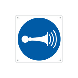 Cartello obbligo segnalare l'avviamento solo simbolo EN ISO 7010