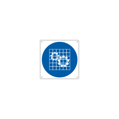 Cartello obbligo controllare le protezioni solo simbolo EN ISO 7010