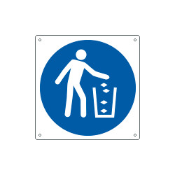 Cartello obbligo versare i rifiuti nell'apposito conten. EN ISO 7010