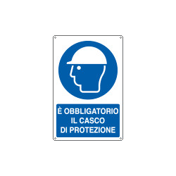 Cartello obbligo e'obbligatorio indossare il casco. . . EN ISO 7010