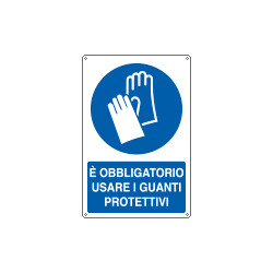 Cartello obbligo e'obbligatorio usare i guanti protettivi EN ISO 7010