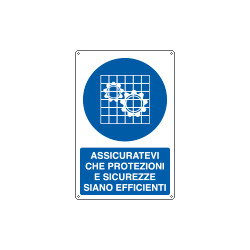 Cartello controllare efficienza protezioni sicurezza EN ISO 7010