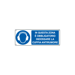 Cartello obbligo in questa zona indossare cuffia EN ISO 7010