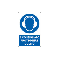 Cartello obbligo è consigliato proteggere l'udito EN ISO 7010