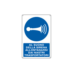 Cartello al suono della sirena allontanarsi dai nastri EN ISO 7010
