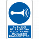 Cartello al suono della sirena allontanarsi dai nastri EN ISO 7010