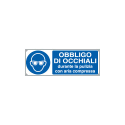 Cartello obbligo occhiali durante la pulizia. . EN ISO 7010