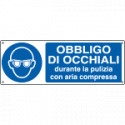 Cartello obbligo occhiali durante la pulizia. . EN ISO 7010