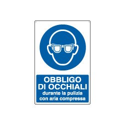 Cartello occhiali durante pulizia aria compressa EN ISO 7010