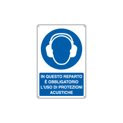 Cartello obbligo in reparto uso protezioni acustiche EN ISO 7010