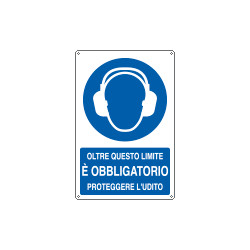 Cartello obbligo proteggere udito oltre limite EN ISO 7010