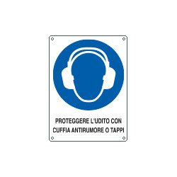 Cartello obbliigo proteggere udito con. . . EN ISO 7010