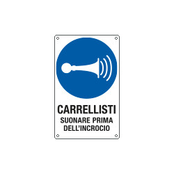 Cartello obbligo carrellisti suonare prima dell'incrocio EN ISO 7010