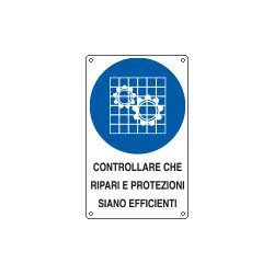 Cartello obbligo controllare ripari e protezioni EN ISO 7010
