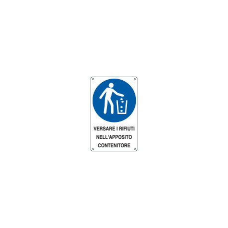 Cartello obbligo versare i rifiuti in apposito contenitore EN ISO 7010