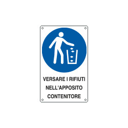 Cartello obbligo versare i rifiuti in apposito contenitore EN ISO 7010