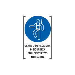 Cartello obbligo usare imbracatura di sicurezza UNI ISO 7010