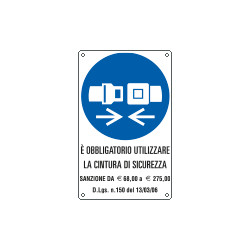 Cartello obbligo cintura di sicurezza con sanzione EN ISO 7010