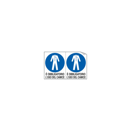 Foglio n. 2 etichette adesive obbligo uso camice EN ISO 7010