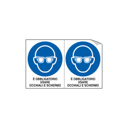 Foglio n. 2 et. adesive obbligo usare occhiali e schermo ISO 7010
