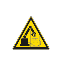 Cartello pericolo robot in movimento